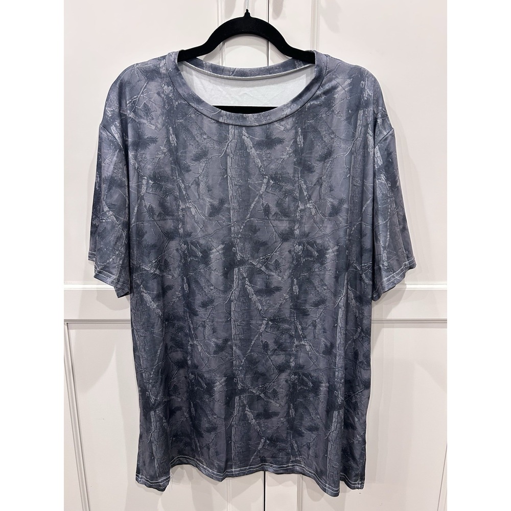 SHEIN Men's Gray Camouflage Crew Neck Short Sleeve T-Shirt Regular Fit